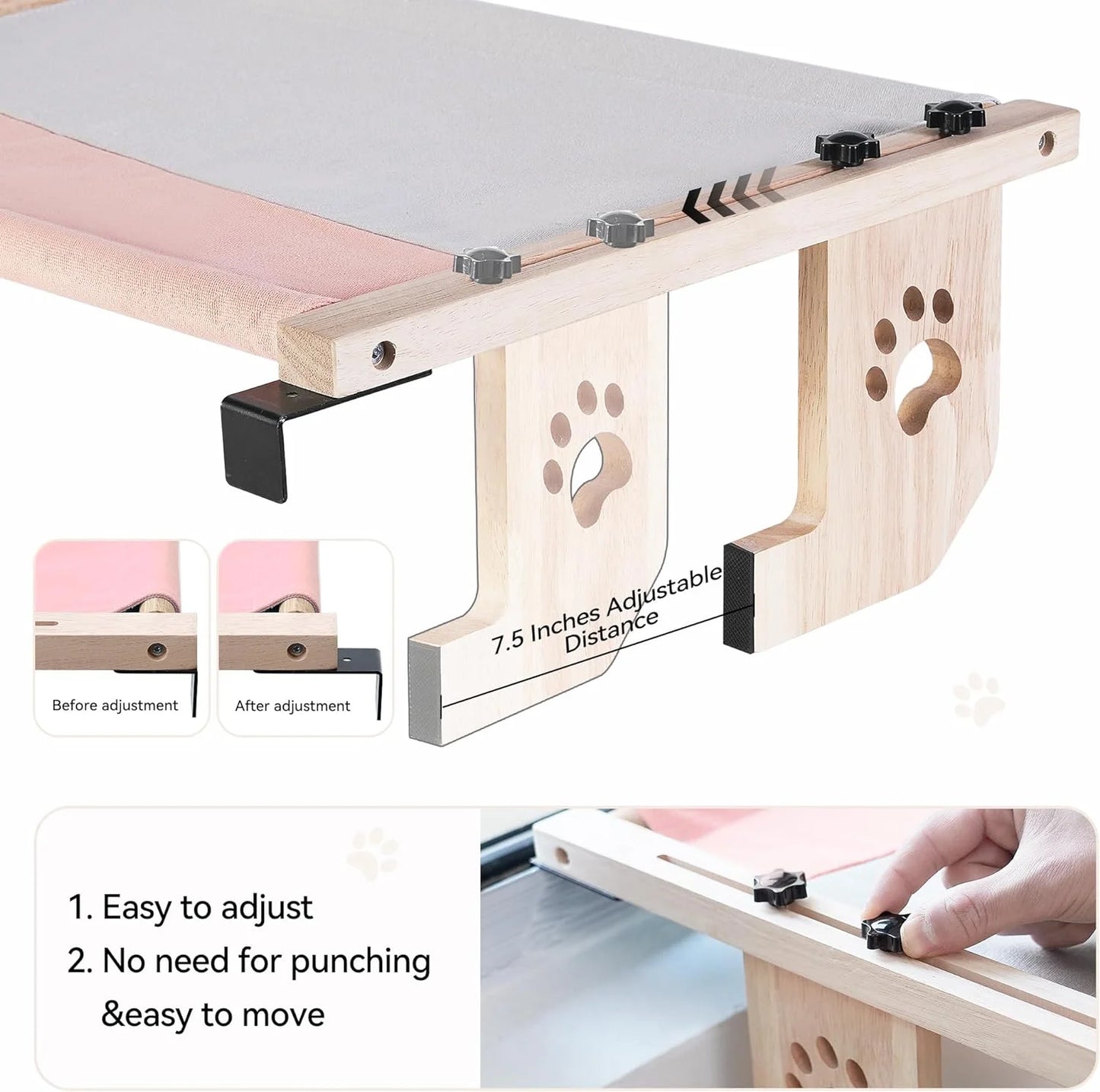 Cat Window Hammock,Cat Window Perch,Cat Window Bed,Easy to Adjust Cat Hammock for Window, Bedside,Drawer and Cabinet