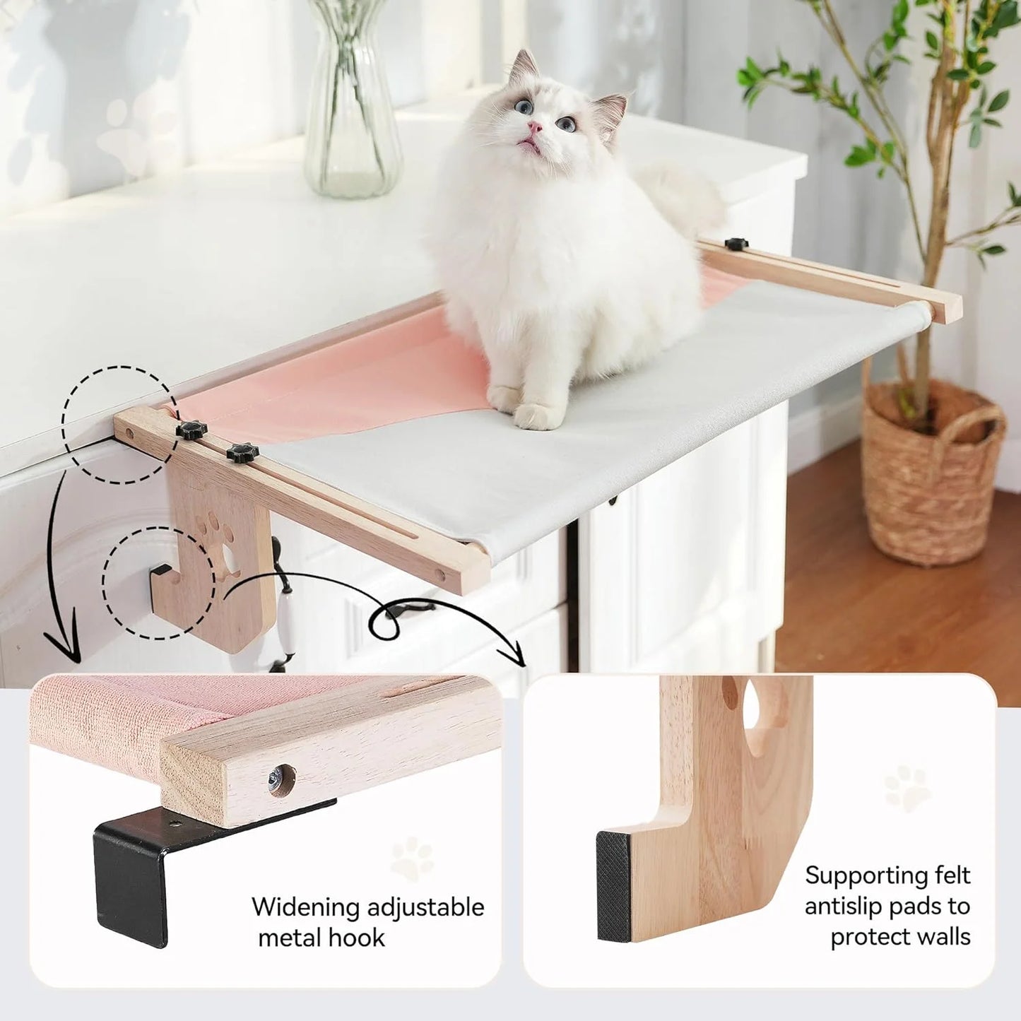 Cat Window Hammock,Cat Window Perch,Cat Window Bed,Easy to Adjust Cat Hammock for Window, Bedside,Drawer and Cabinet