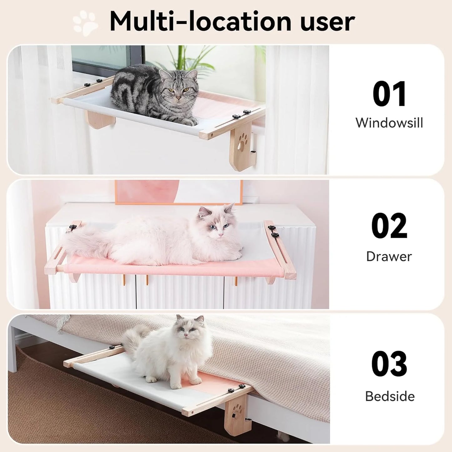 Cat Window Hammock,Cat Window Perch,Cat Window Bed,Easy to Adjust Cat Hammock for Window, Bedside,Drawer and Cabinet