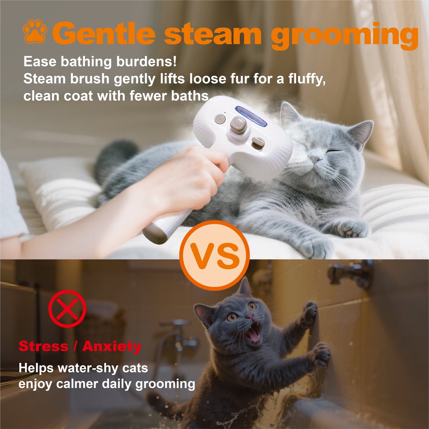 Cat Steam Brush, Dog Brush for Shedding, Pet Spray Hair Removal Comb, Pet Grooming Brush for Short & Long Haired Dogs & Cats,Spritz Defur Comb with Waterless Shampoo (White)