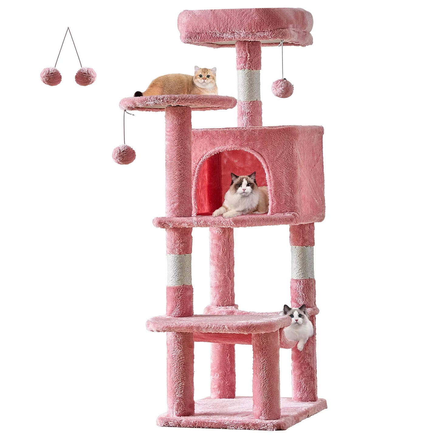 44In Tall Multi-Cat Climbing Cat Tree Tower for Pet Furniture Natural Sisal Scratching Posts Stable Pet House for Indoor Cat