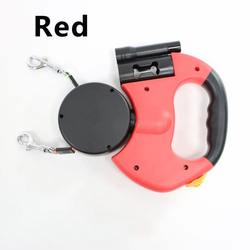 Auto Retractable Double-Ended Dog Leash 3M with LED Flashlight Waste Bag Box Roulette 360 Degree Dual Traction Rope Pet Supplies