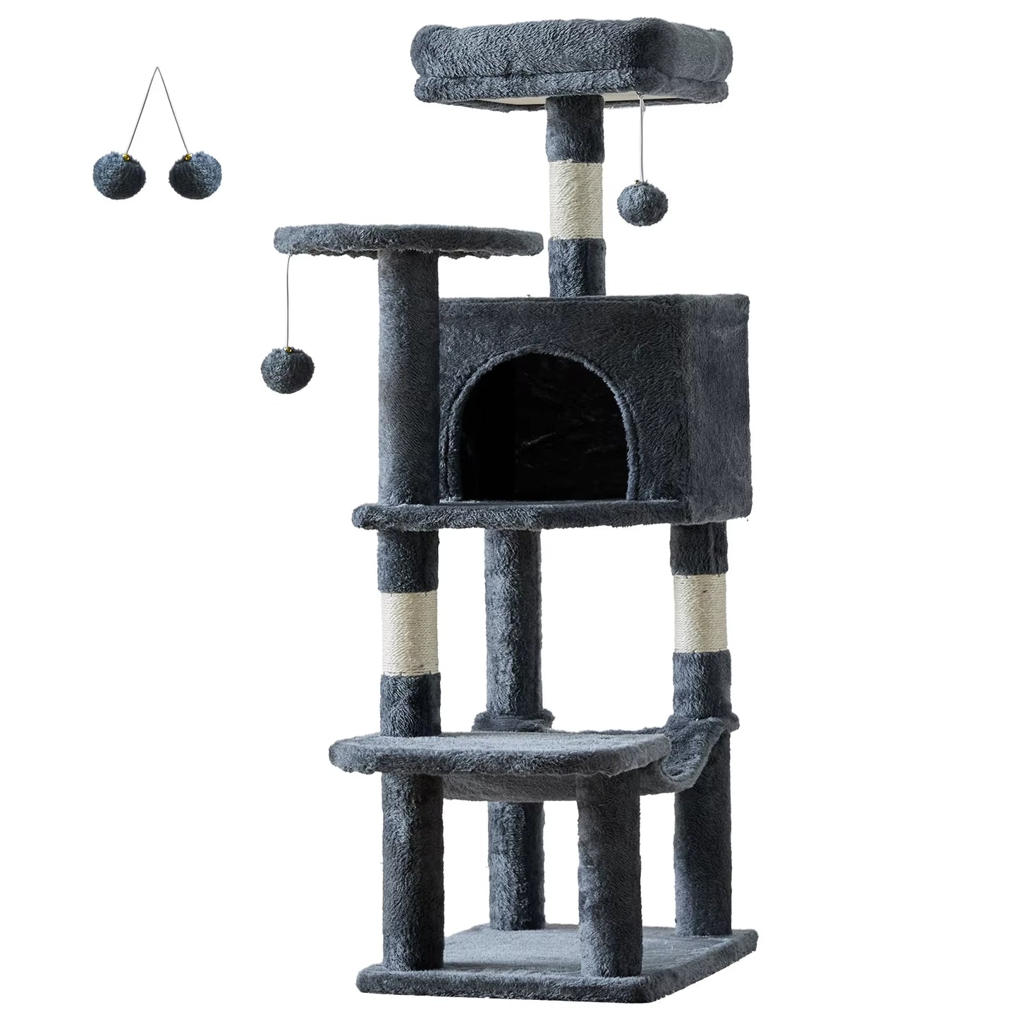 44In Tall Multi-Cat Climbing Cat Tree Tower for Pet Furniture Natural Sisal Scratching Posts Stable Pet House for Indoor Cat