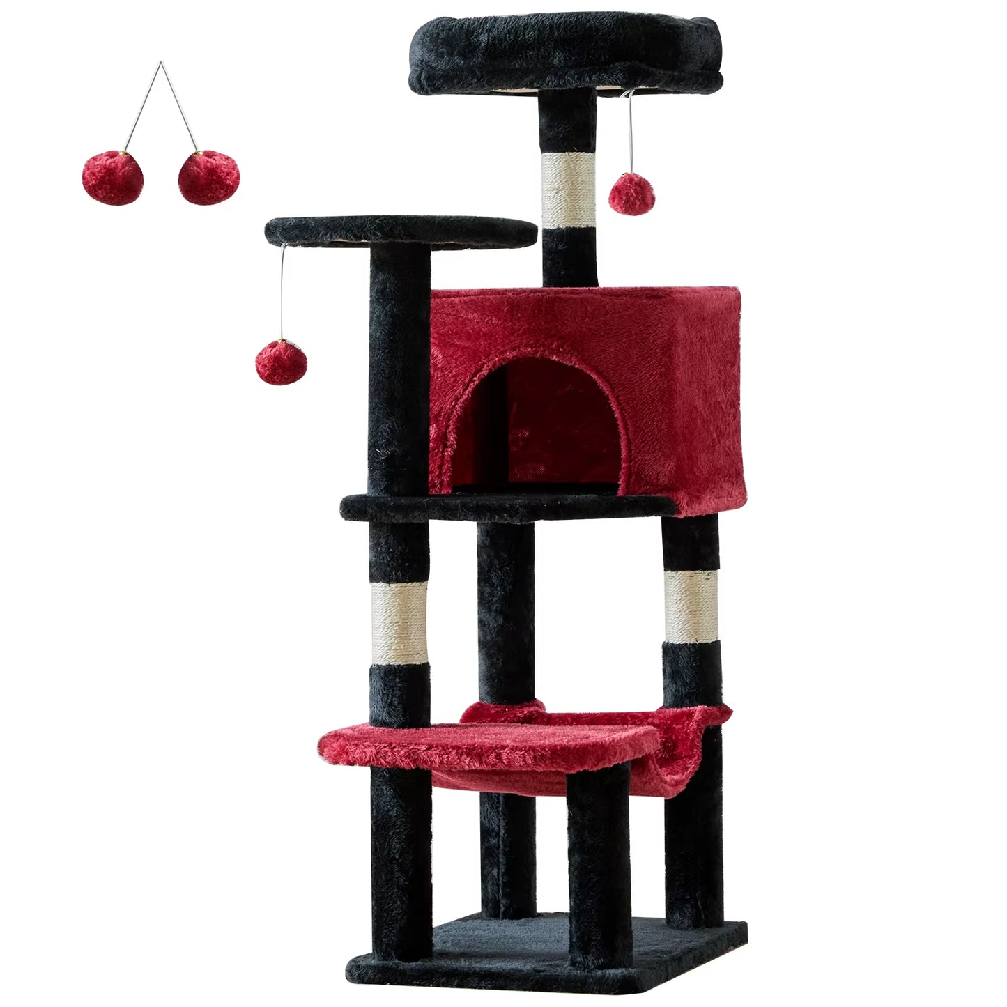 44In Tall Multi-Cat Climbing Cat Tree Tower for Pet Furniture Natural Sisal Scratching Posts Stable Pet House for Indoor Cat