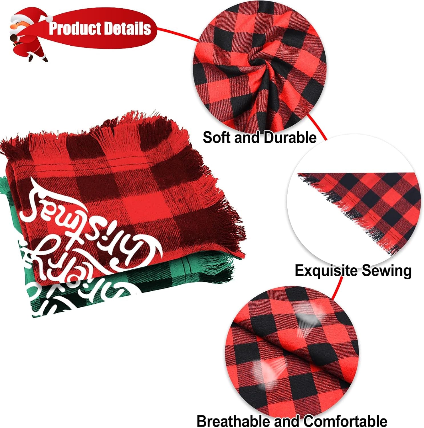 Whisker Bark Haven – 2-Pack Christmas Plaid Dog Bandanas (Soft Cotton, Tassel Edge, Adjustable Fit)