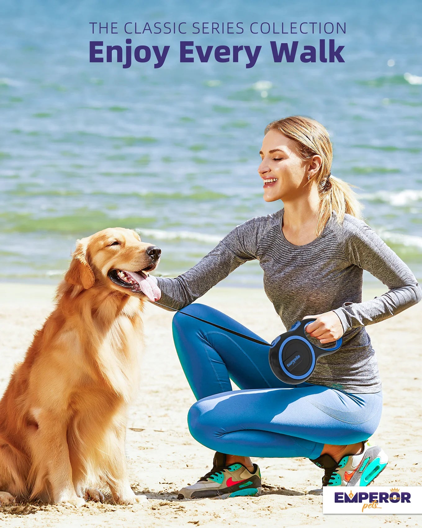 Retractable Dog Leash, 16 Ft, Heavy Duty, for Large Dogs up to 110 Lbs, Blue