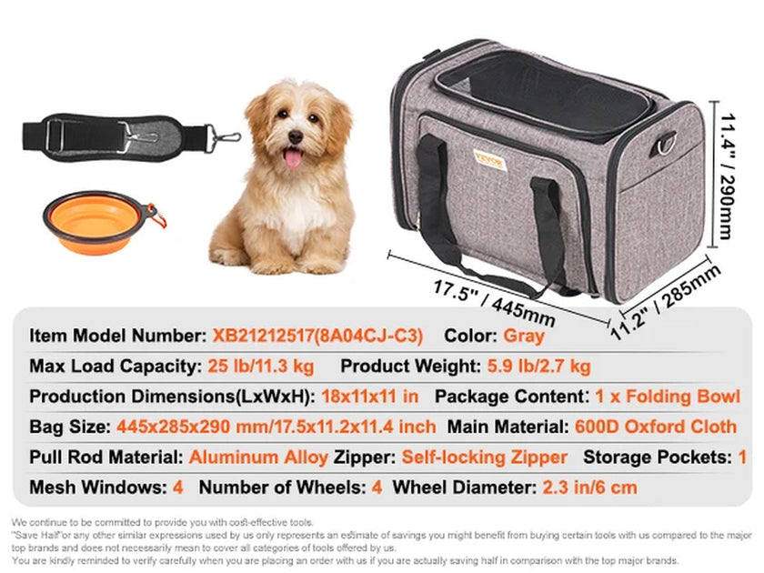 Whisker Bark Haven – Travel Cat & Small Dog Carrier Backpack with Wheels (Ventilated & Airline-Approved)