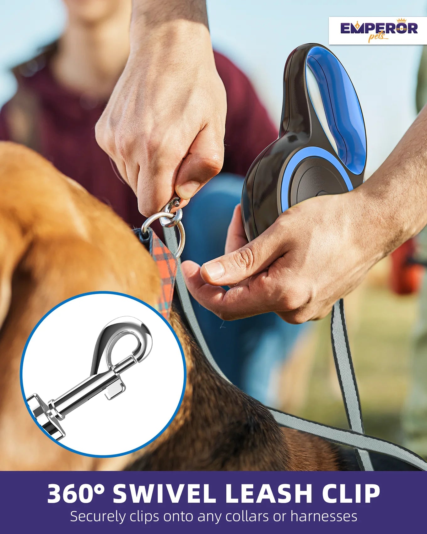 Retractable Dog Leash, 16 Ft, Heavy Duty, for Large Dogs up to 110 Lbs, Blue