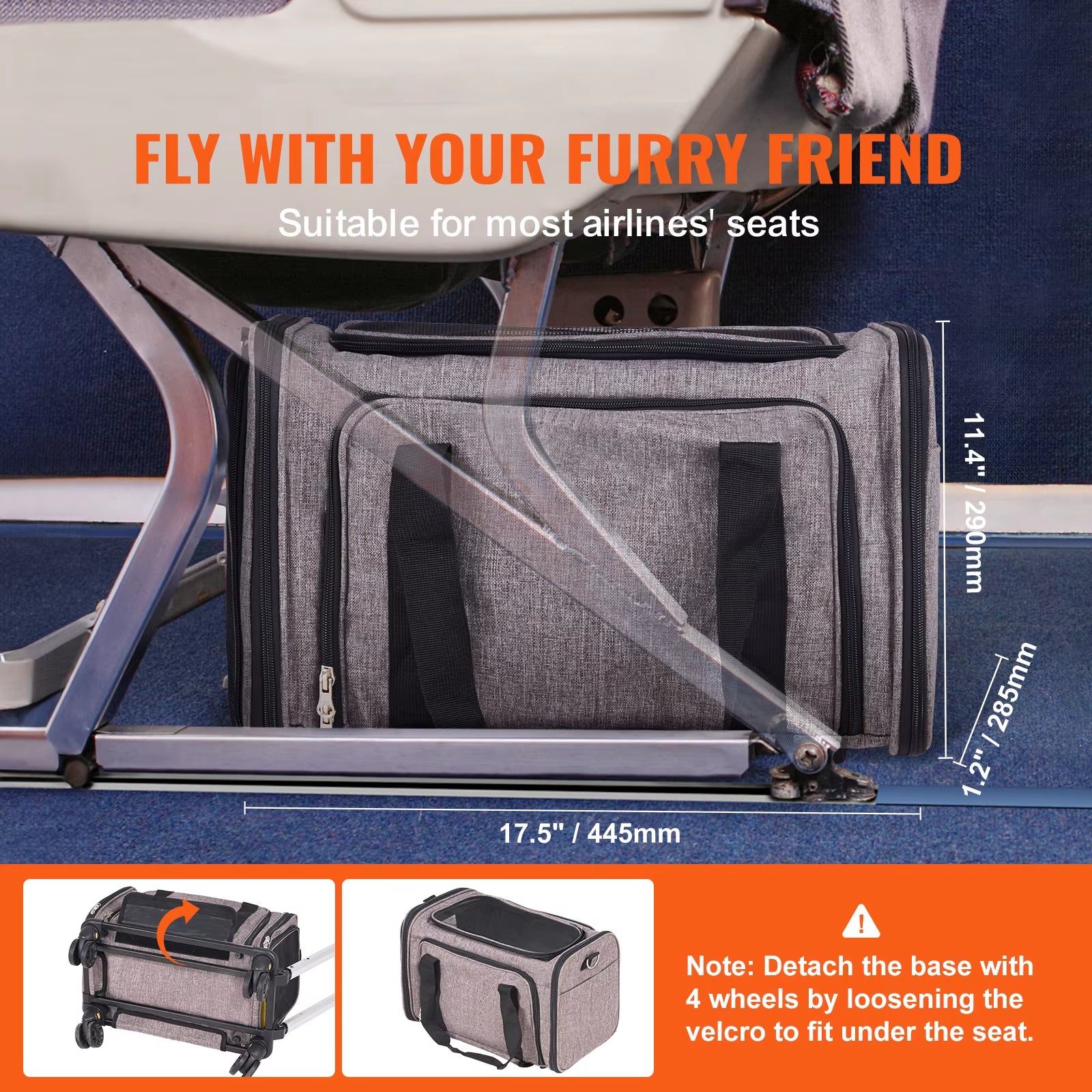Pet Cat Carrier Breathable Outgoing Dog Carry Backpack with Telescopic Handle Wheels and Shoulder Strap for Travel Trip
