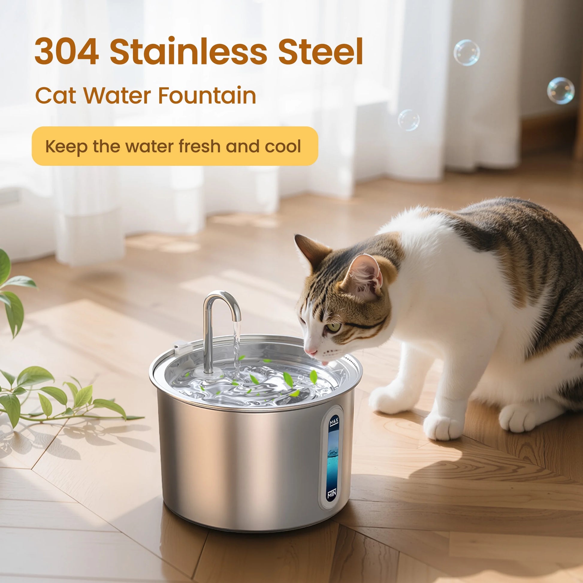 Whisker Bark Haven – Stainless-Steel Cat Water Fountain (2L, Quiet & Hygienic Design)