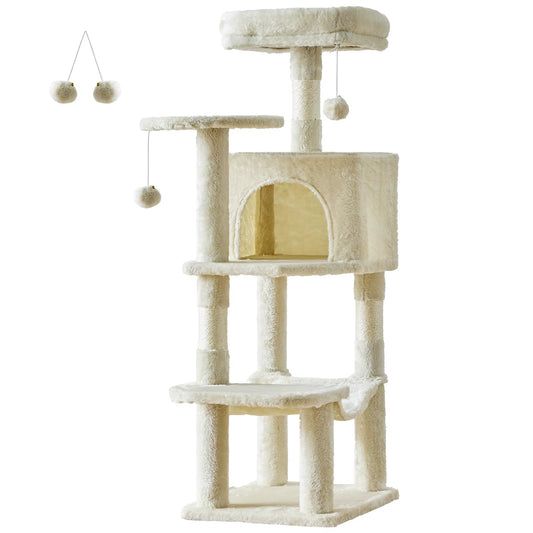 44In Tall Multi-Cat Climbing Cat Tree Tower for Pet Furniture Natural Sisal Scratching Posts Stable Pet House for Indoor Cat