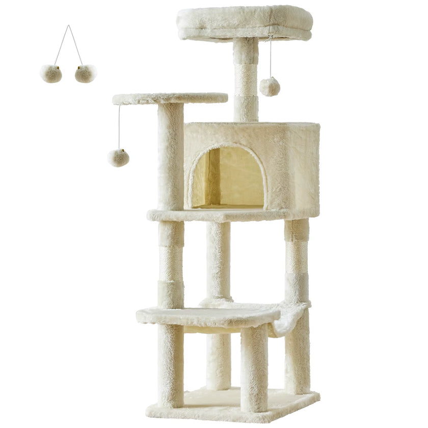 Whisker Bark Haven – 44” Multi-Level Cat Tree Tower with Scratching Posts & Hammock