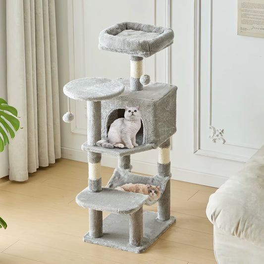 44In Tall Multi-Cat Climbing Cat Tree Tower for Pet Furniture Natural Sisal Scratching Posts Stable Pet House for Indoor Cat
