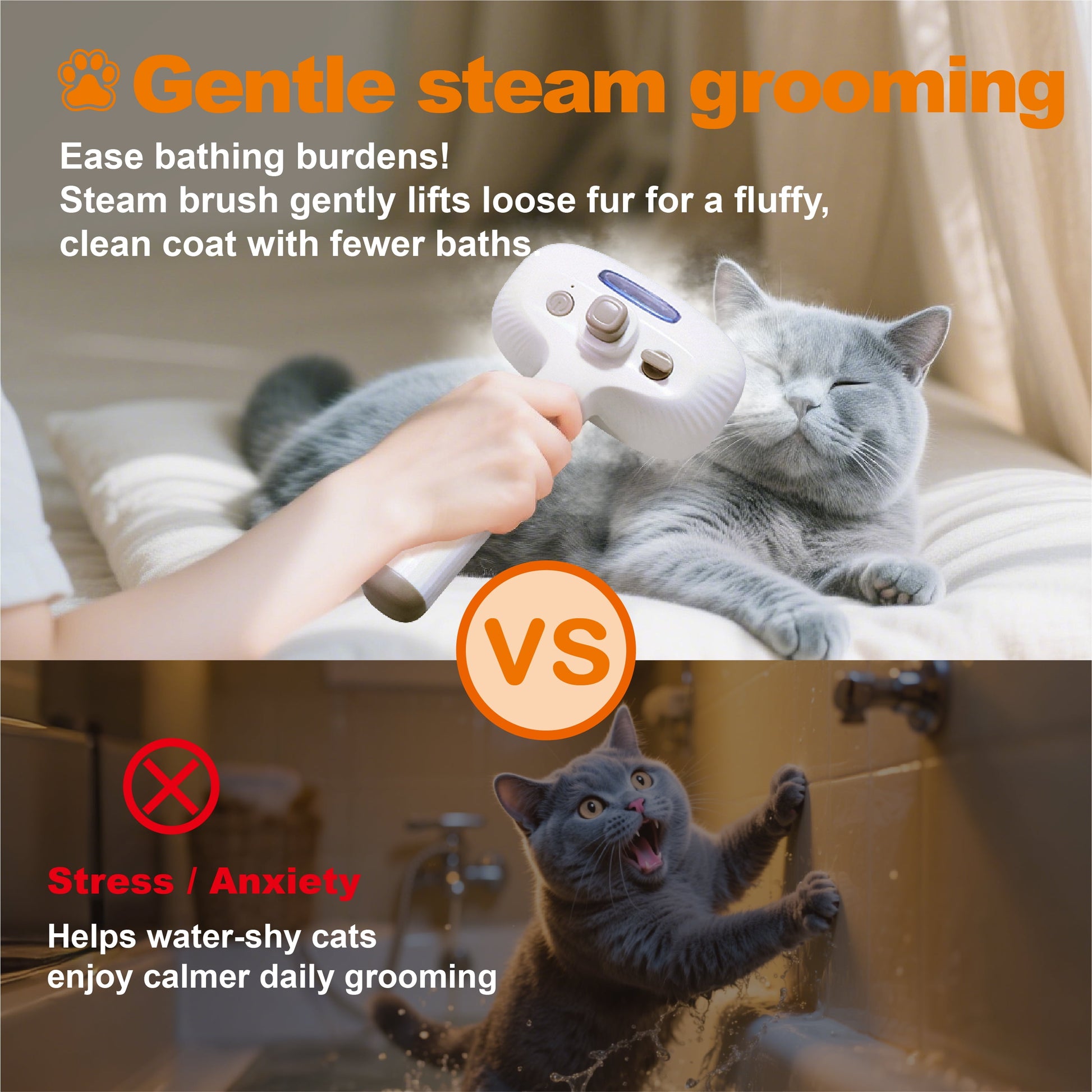 Cat Steam Brush, Dog Brush for Shedding, Pet Spray Hair Removal Comb, Pet Grooming Brush for Short & Long Haired Dogs & Cats,Spritz Defur Comb with Waterless Shampoo (White)