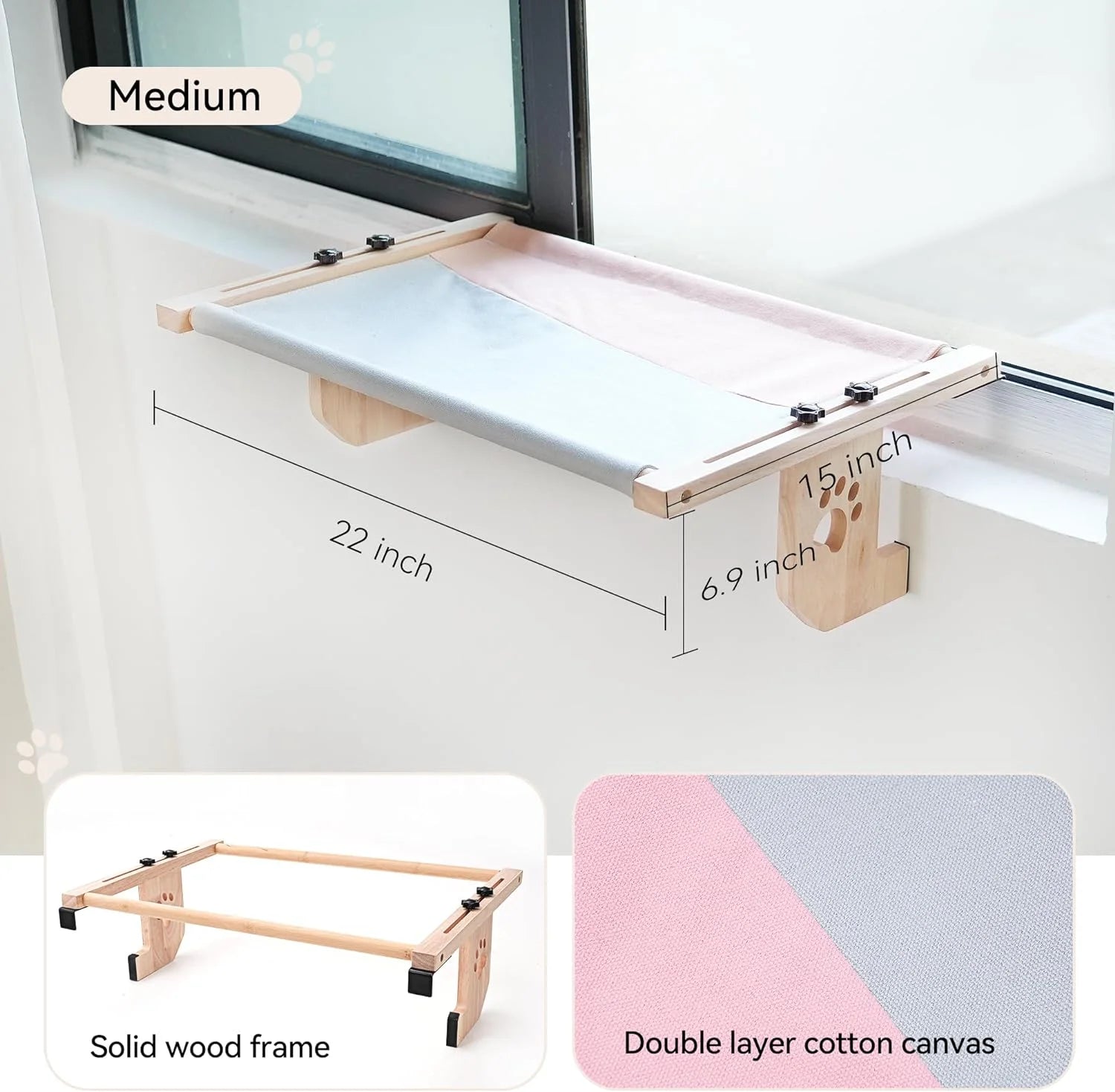 Cat Window Hammock,Cat Window Perch,Cat Window Bed,Easy to Adjust Cat Hammock for Window, Bedside,Drawer and Cabinet
