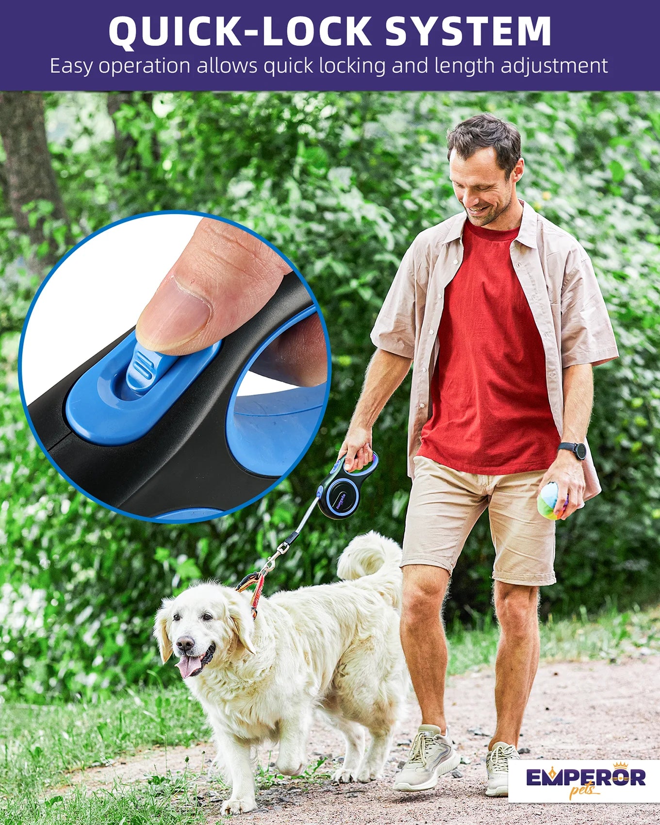 Retractable Dog Leash, 16 Ft, Heavy Duty, for Large Dogs up to 110 Lbs, Blue
