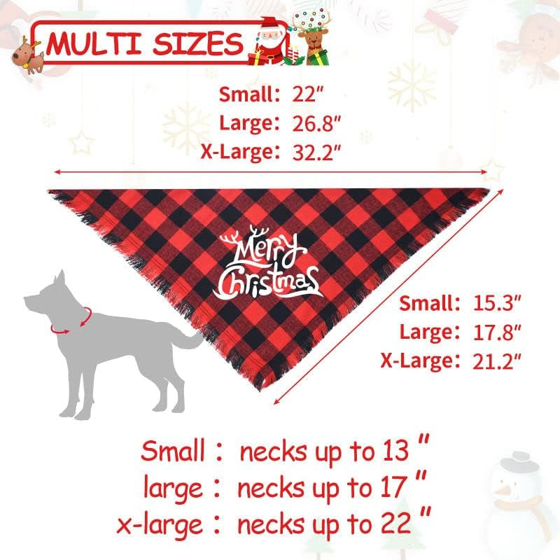 2 Pack Dog Bandana, Christmas Classic Buffalo Plaid Pattern with Tassels Edges, Pets Scarf Triangle Bibs Kerchief Bandana Costume Accessories for Small Medium Large Dogs Cats (Large)