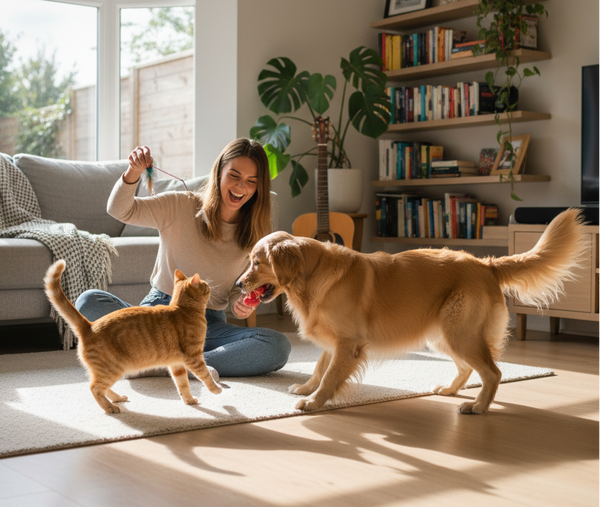 A friendly cat and dog