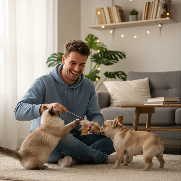 A friendly cat and dog