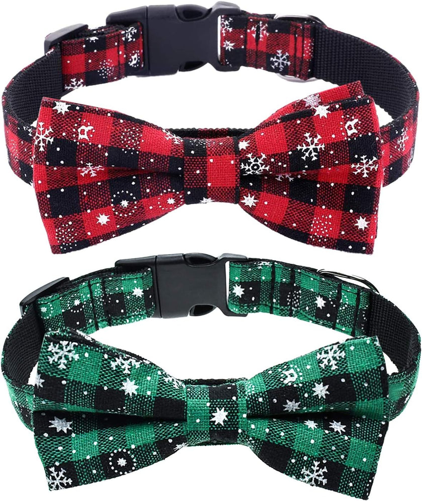 Whisker Bark Haven – 2-Pack Adjustable Dog Collars with Removable Bow Ties