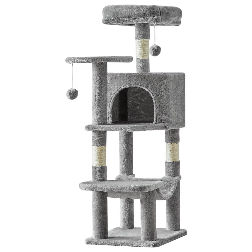Whisker Bark Haven – 44” Multi-Level Cat Tree Tower with Scratching Posts & Hammock