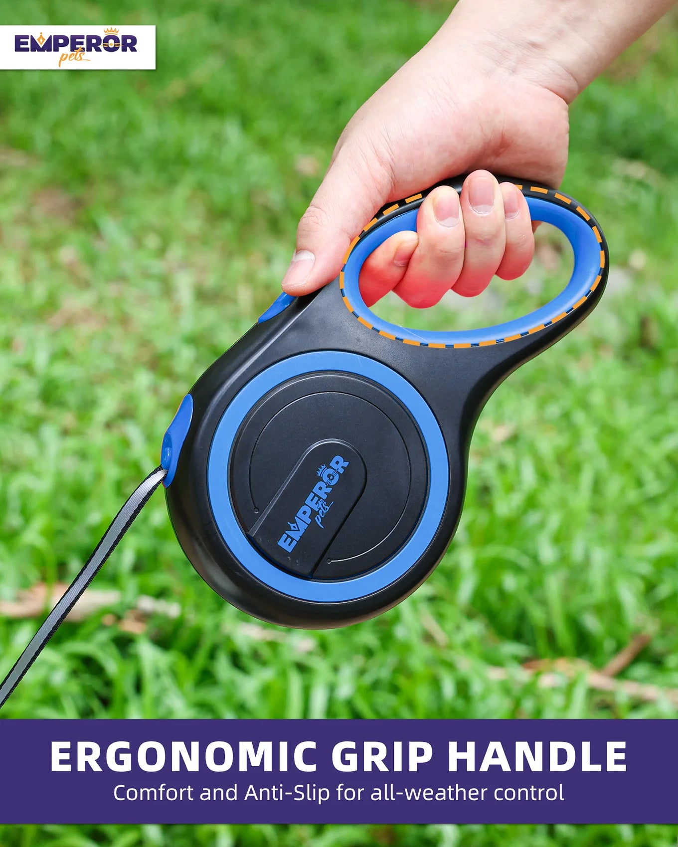 Retractable Dog Leash, 16 Ft, Heavy Duty, for Large Dogs up to 110 Lbs, Blue