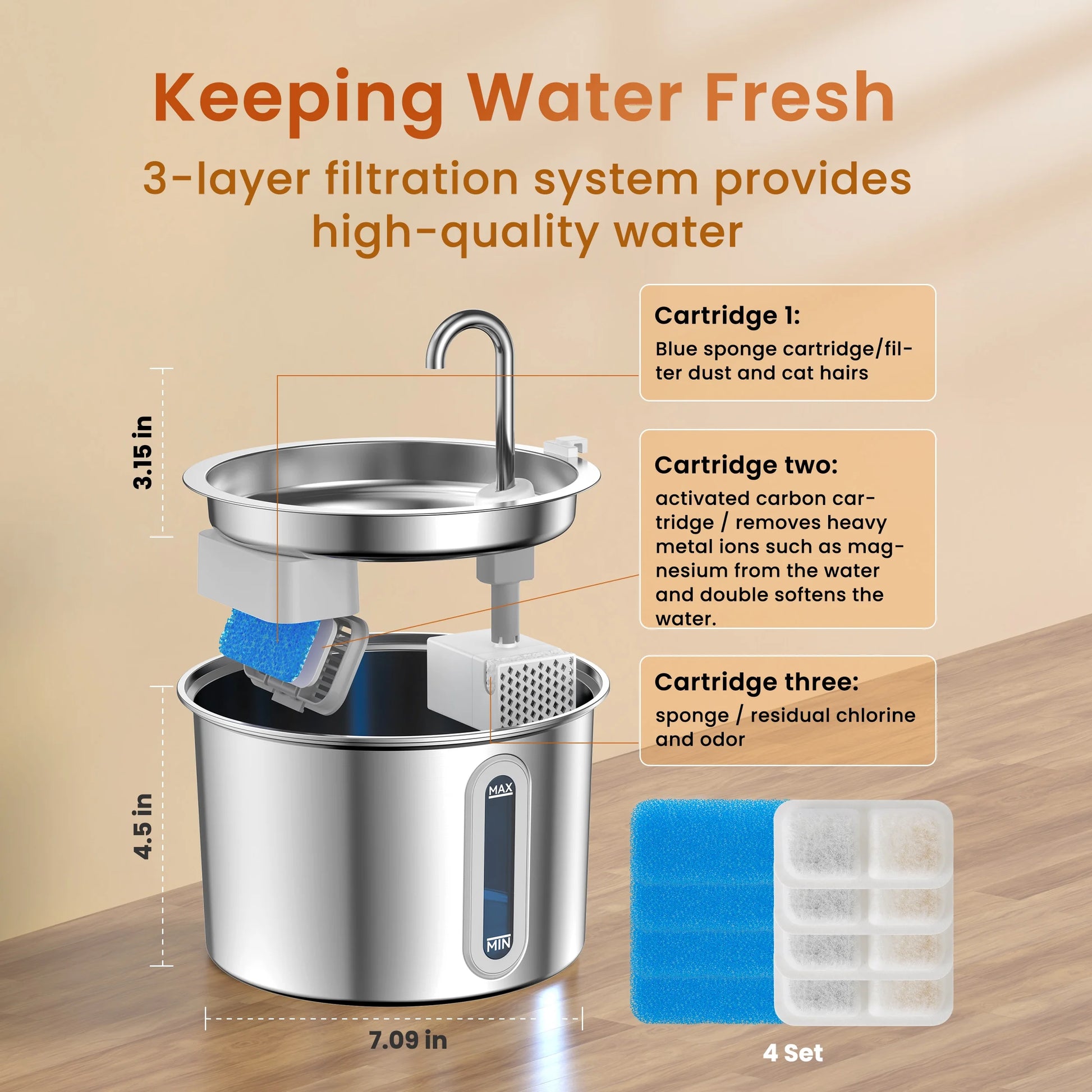 Whisker Bark Haven – Stainless-Steel Cat Water Fountain (2L, Quiet & Hygienic Design)